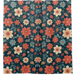 黒背景シームレスフローラデザイン シャワーカーテン