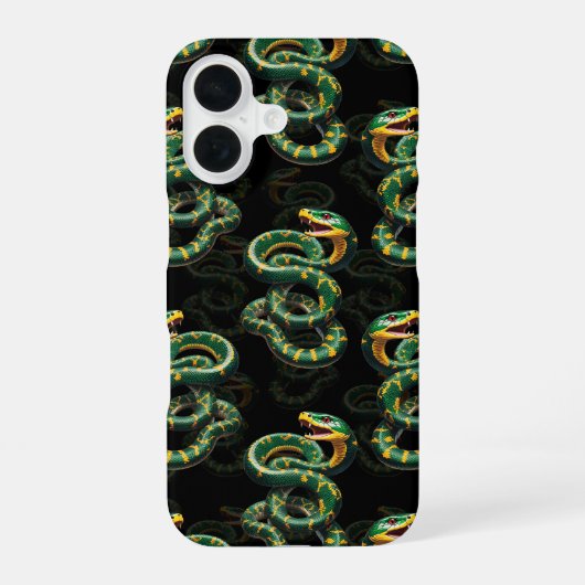 黒背景スネークパターンデザイン iPhone 16ケース (裏面)