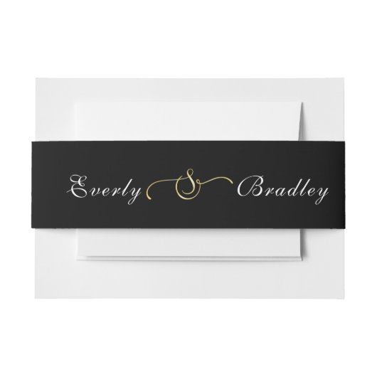 黒背景ホワイトスクリプト金ゴールドアンパサンドシック 招待状ベリーバンド (正面例)