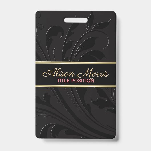 黒背景及び渦巻き及び金ゴールド ストライプ バッジ (正面)