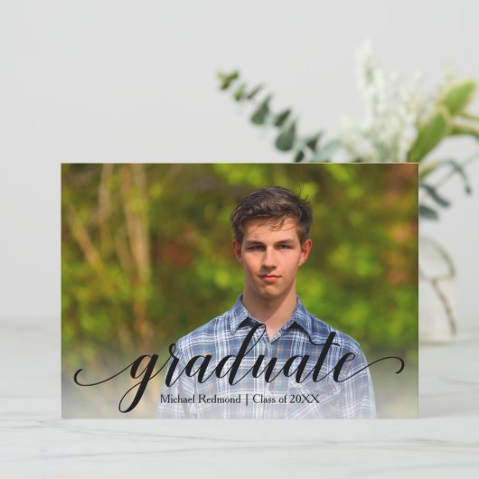 黒脚本エレガント写真卒業パーティー 招待状 (スタンド正面)