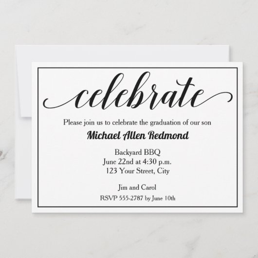 黒脚本エレガント写真卒業パーティー 招待状 (裏面)