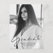 黒脚本スタイリッシュ写真卒業パーティー インビテーションポストカード (正面)