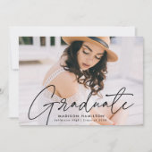 黒脚本モダン写真卒業パーティー 招待状 (正面)