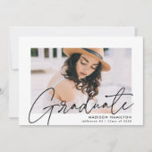 黒脚本モダン写真卒業パーティー 招待状 (正面)