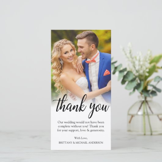 黒脚本結婚の写真花婿ありがとう サンキューカード (スタンド正面)