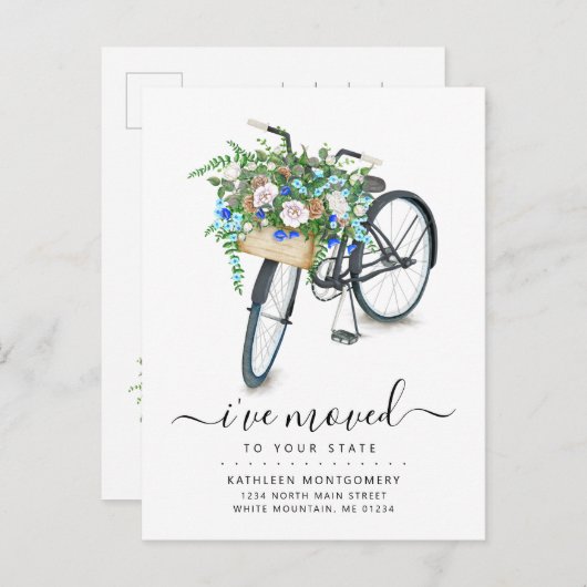 黒自転車ブルーフローラバスケット移動 案内ポストカード (正面/裏面)