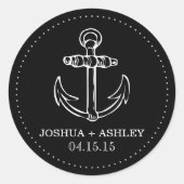 黒航海のいかりの結婚日付シール ラウンドシール (正面)