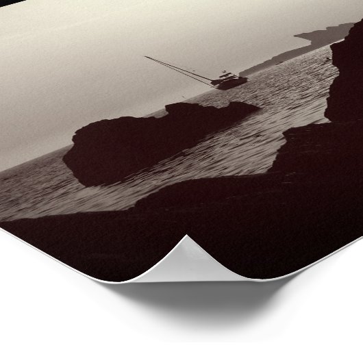 黒航海の白の写真 – boat seascape ポスター (角)