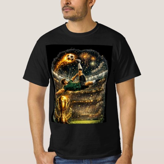 黒色のサッカー選手デザインTシャツ Tシャツ (正面)