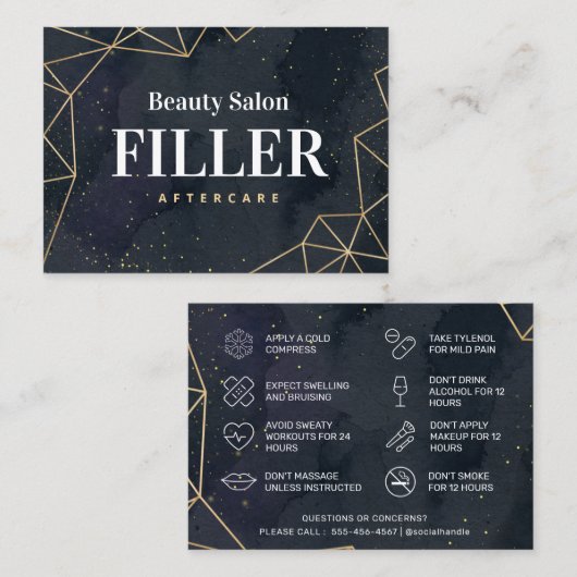 黒色のジオメトリ金ゴールドフィラーアフターケア 名刺 (正面/裏面)