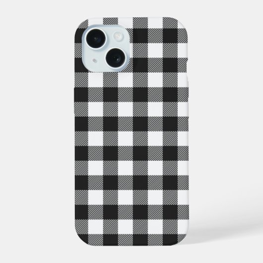 黒色のタータンチェック柄 iPhone 15ケース (裏面)