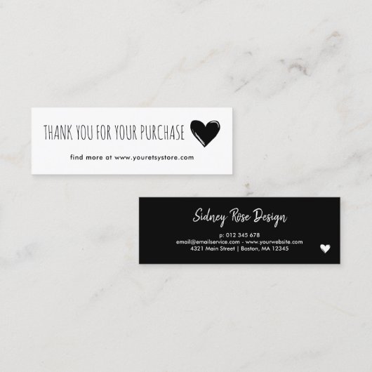 黒色のハートのご購入ありがとうございます。挿入 ロイヤリティカード (正面/裏面)