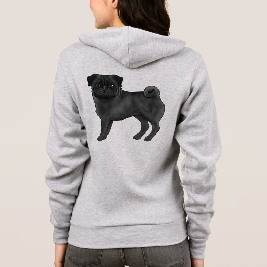 黒色のパグ・ハーフ犬種イラスト パーカ (裏面)