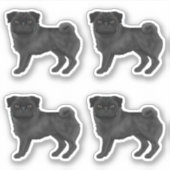 黒色のパグ・モップスの愛らしい犬のイラスト シール (正面)