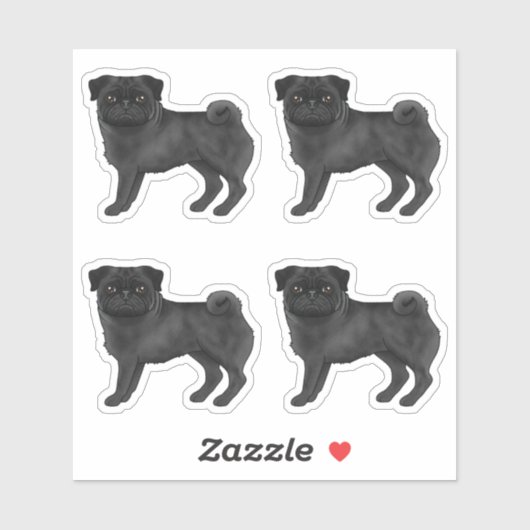 黒色のパグ・モップスの愛らしい犬のイラスト シール (シート)