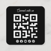 黒色の四角形のソーシャルメディアQRコード スクエア名刺 (裏面)