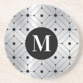 黒色の幾何学模様の銀色の背景 コースター (正面)