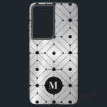 黒色の幾何学模様の銀色の背景 SAMSUNG GALAXY S21 ケース<br><div class="desc">黒色エレガントの幾何学模様を持つ金属銀の背景の画像。オプションのモノグラム</div>