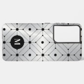 黒色の幾何学模様の銀色の背景 SAMSUNG GALAXYケース (裏面横)