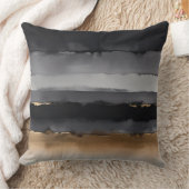 黒色の灰色とブロンズの水色のストライプ クッション (ブランケット)