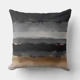 黒色の灰色とブロンズの水色のストライプ クッション