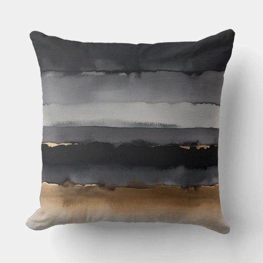 黒色の灰色とブロンズの水色のストライプ クッション (正面)