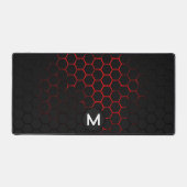 黒色の赤いハニカム形状パターンモノグラム デスクマット (正面)