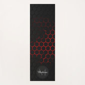 黒色の赤いハニカム形状パターンモノグラム ヨガマット (正面)