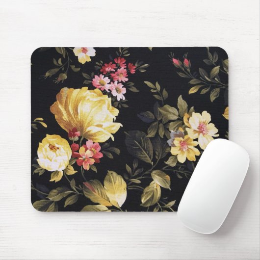 黒色の黄色い牡丹の模様 マウスパッド (マウス)