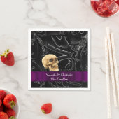 黒色ゴシックスカル結婚のダマスクパターン スタンダードカクテルナプキン (インサイチュ)