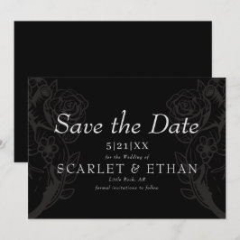 黒色ゴシックフローラモダンハート結婚の セーブザデート