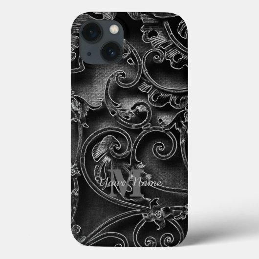 黒色ゴシック様式モノグラパーソナライズされたム Case-Mate iPhoneケース (裏面)