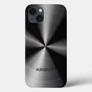 黒色ステンレス鋼金属パターンカスタム文字 iPhone 13ケース