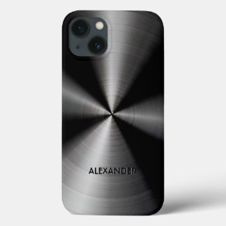 黒色ステンレス鋼金属パターンカスタム文字 iPhone 13ケース