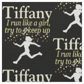 黒色パーソナライズされた金ゴールドランナー少女布帛 ファブリック (クローズアップ)