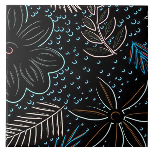 黒色フローラセラミックタイル タイル (正面)