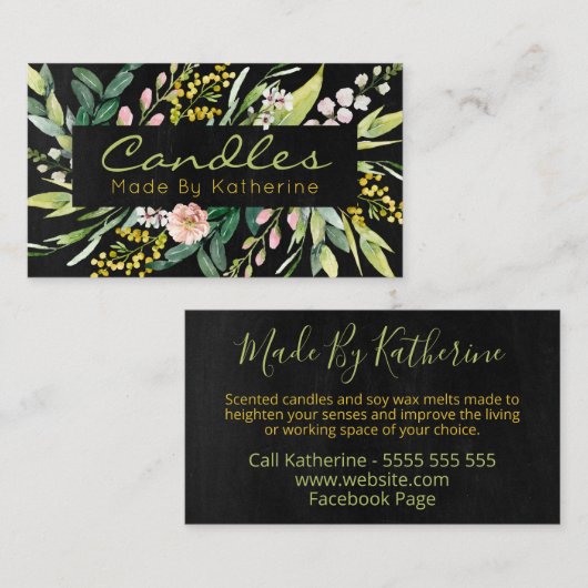 黒色フローラ手作りろうそく及び大豆ろう液 名刺 (正面/裏面)