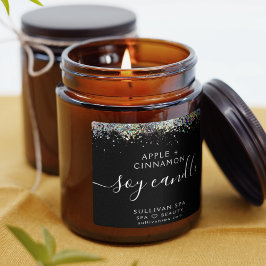 黒色ホログラフィックグリッターSoy Candleラベル スクエアシール