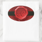 黒色モノグラム付き赤ワックスシストライプール 楕円形シール (バッグ)