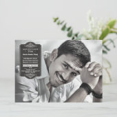 黒色卒業シール写真卒業招待状 招待状 (スタンド正面)