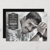 黒色卒業シール写真卒業招待状 招待状 (正面/裏面)