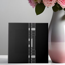 黒色幾何ストライプアールデコスタイルセラミックタイル タイル