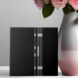 黒色幾何ストライプアールデコスタイルセラミックタイル タイル