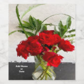 黒色彩の鮮やかと白の背景に赤いバラ ワインラベル (シングルラベル)