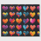 黒色彩の鮮やかハート ラッピングペーパー (フラット)