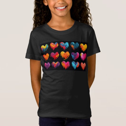黒色彩の鮮やかハート Tシャツ (正面)