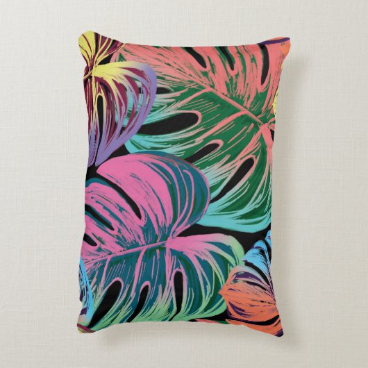 黒色彩の鮮やか上の熱帯モンス葉ラのカラフル アクセントクッション (裏面(縦))