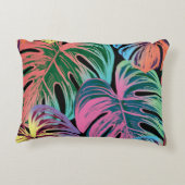 黒色彩の鮮やか上の熱帯モンス葉ラのカラフル アクセントクッション (裏面)