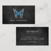 黒色彩の鮮やか木に青い蝶のロゴ 名刺 (正面/裏面)